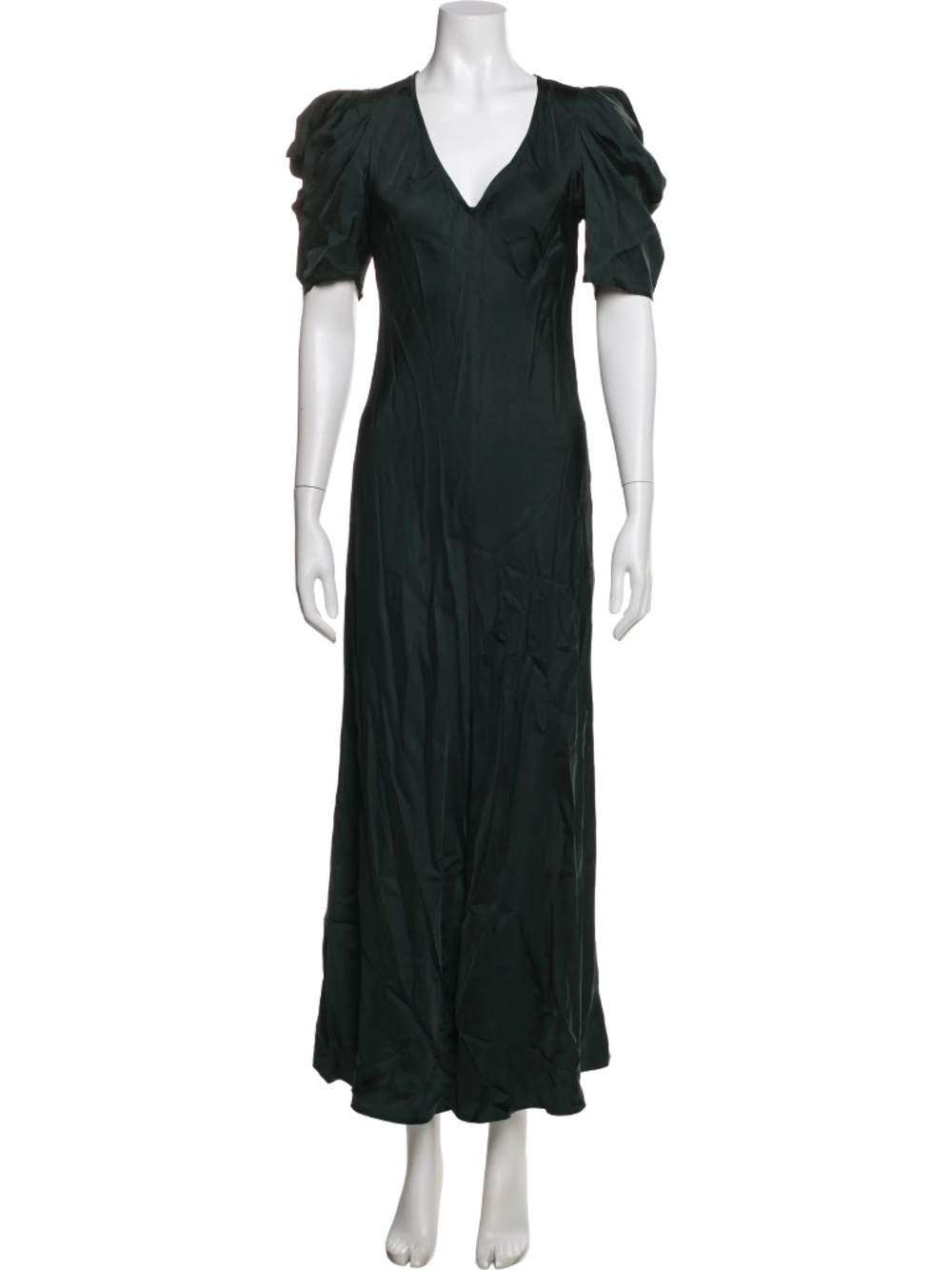 The Great, V Neck Long Satin Dress, Size 2 (Medium), Dark Green, Never worn.